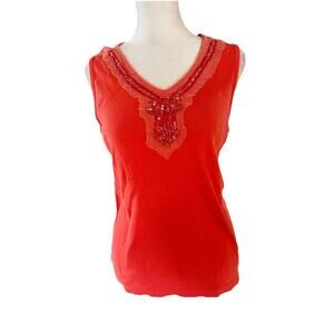 VTG Fades Glory Lace Trim Embellished Orange Pink Tank Top Y2K Fairy XL